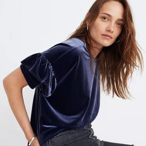 Madewell Crinkle Velvet Blouse Ruffle Sleeve